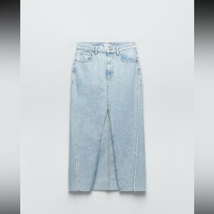 Zara Sky Blue fringed Denim skirt